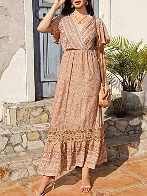 Women's Long Dress Maxi Dress Casual Dress Sundress Floral Dress Floral Streetwear Casual Outdoor Daily Holiday Lace Print Short Sleeve V Neck Dress Loose Fit Black Yellow Red Summer Spring S M L XL
#9546869