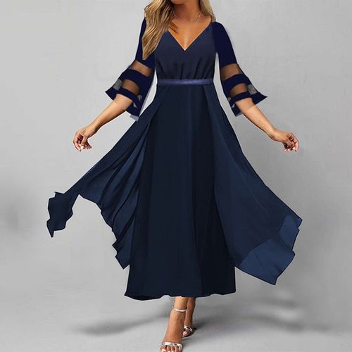 Classy 3/4 Sleeve V-Neck Maxi Dress