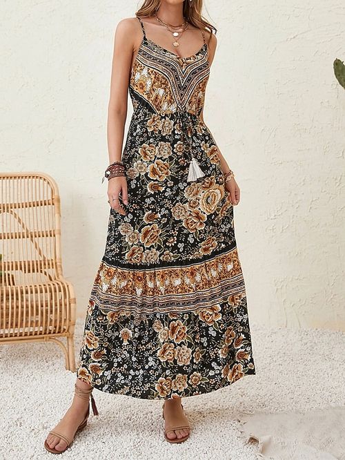 Women's Long Dress Maxi Dress Casual Dress A Line Dress Summer Dress Floral Fashion Streetwear Outdoor Daily Holiday Print Sleeveless Strap Dress Slim Black Pink Blue Summer Spring S M L XL
#9542329