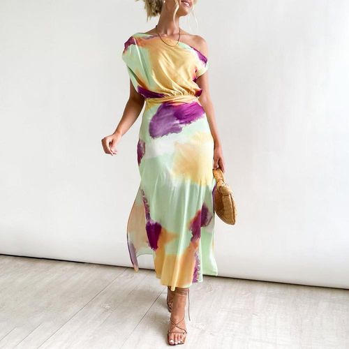 Elegant Multicolor Print Midi Dress