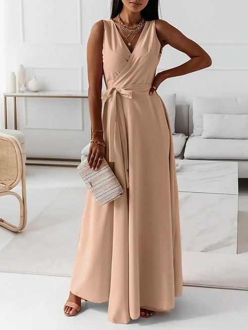 Women's Long Dress Maxi Dress A Line Dress Summer Dress Pure Color Fashion Streetwear Outdoor Holiday Date Lace up Sleeveless V Neck Dress Regular Fit Pink Wine Red Summer Spring S M L XL XXL
#9539878