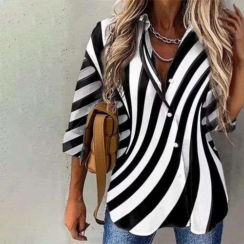 Black and White Striped Collared Shirt