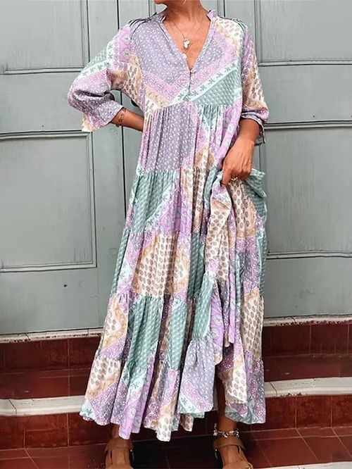 Women's Long Dress Maxi Dress Casual Dress Summer Dress Print Dress Print Fashion Streetwear Outdoor Daily Holiday Print Long Sleeve V Neck Dress Regular Fit Purple Summer Spring S M L XL XXL
#9542015