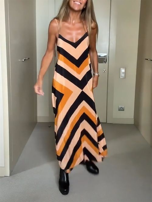 Women's Long Dress Maxi Dress Casual Dress Summer Dress Slip Dress Geometric Fashion Streetwear Outdoor Daily Holiday Backless Print Sleeveless Strap Dress Regular Fit Orange Summer Spring S M L XL
#9548077