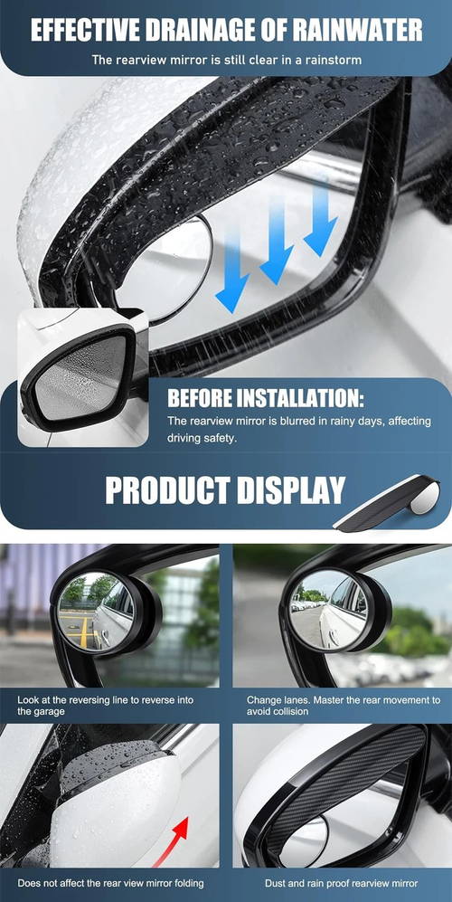 (2pcs) Carbon Fiber Pattern Rain Eyebrow Reversing Mirror Integrated