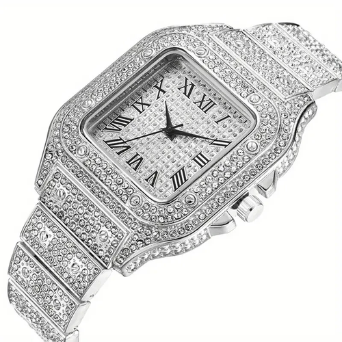 Men's Luxury Iced Square Watch Bling Quartz Watches Fashion Classic