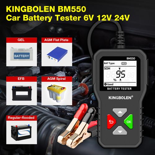 BM550 6V 12V 24V Car Battery Tester, 100-2000 CCA Voltage Tester 2Ah-220Ah Internal Resistance Tester Accurate Digital Auto Battery Analyzer for Cars Trucks SUV ATV Boats Motorcycles Vehicle