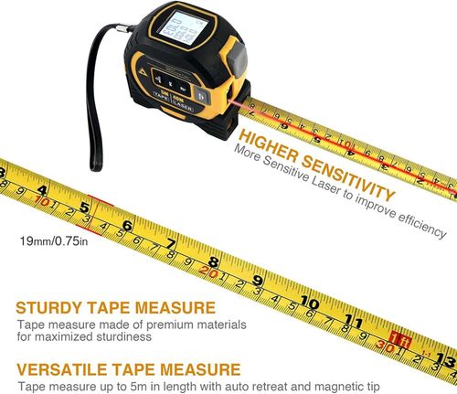 3 in 1 Digital Distance Meters with LCD Display, 40M Measure, 5M Tape Measure, Vertical Cross Line