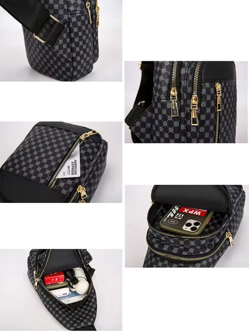VC Men's Double Pockets Urban Travel Chest Bag Lightweight PU Leather Men Shoulder Bag Phone Sling Crossbody Bags for Men