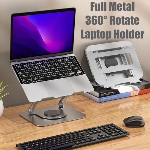 Upgrade 360° Rotate Full Metal Laptop Stand  Notebook Dudukan Lipat Laptop Holder - Silver Rotate