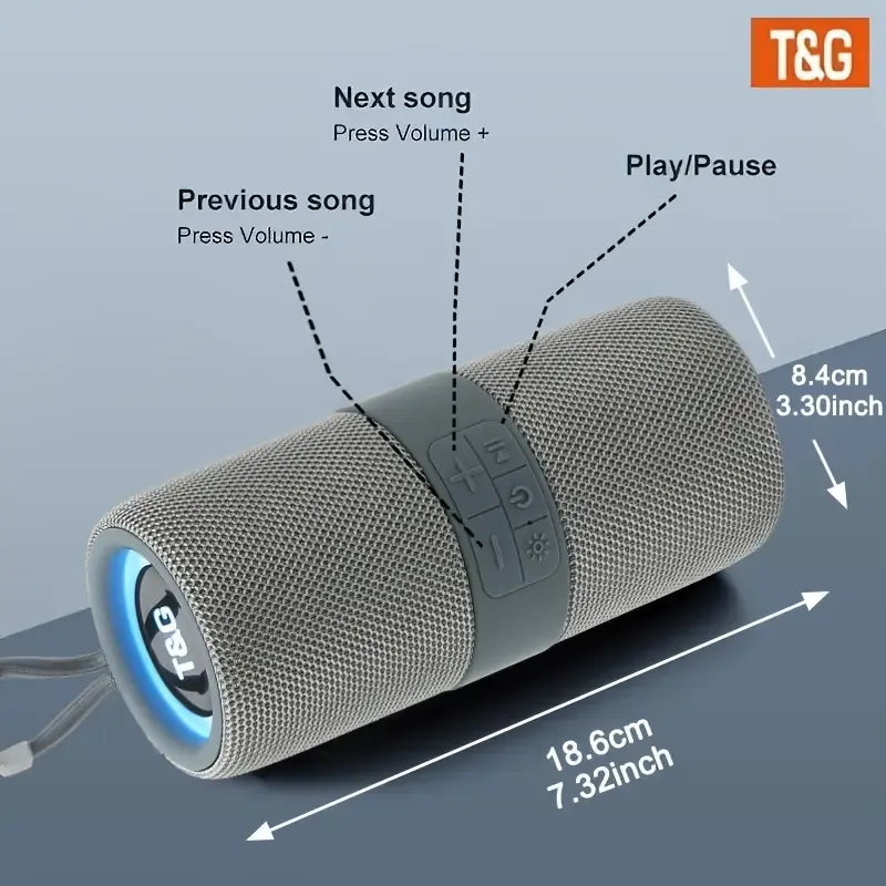 T&G TG671 Portable Wireless Speaker with LED Light, Rated, Dual Stereo Sound, Hands-Free Calling, FM Radio, TF&USB Card Playback, Type-C Charging - Ideal for Outdoor Activities and Camping