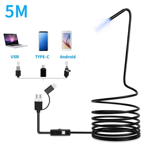 Inspection Camera with Light,5M USB Endoscope 3 in 1 OTG Phone Borescope 5.5mm Waterproof Inspection Snake Camera with LED Light