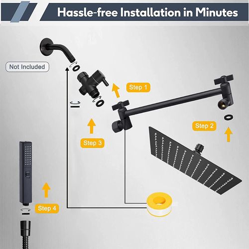 Black Shower Faucet Set, 8inch High Pressure Rain Shower Head, Shower Head with 9 Inch Extension Arm, Dual Shower Head, Handheld Showerhead Combo, 2 in 1 Handheld Shower Head with Holder and Hose