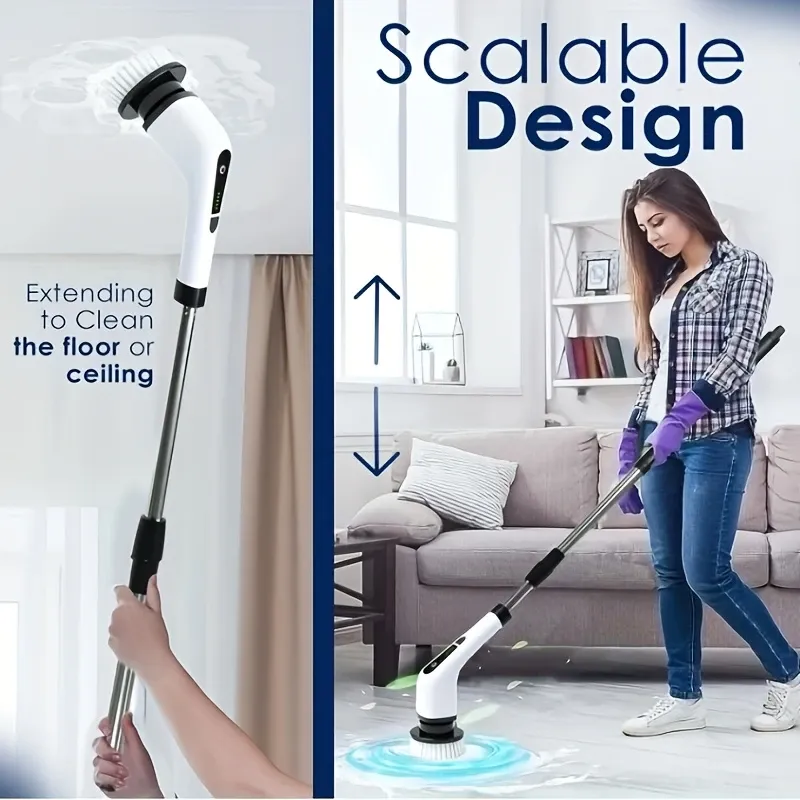 7-in-1 Electric Cleaning Brush, Electric Rotating Floor Brush, Cordless Electric Rotating Brush, with 7 Replaceable Brush Heads and Adjustable Telescopic Handle, Suitable for Floors, Bathrooms, Bathtubs, and Tiles