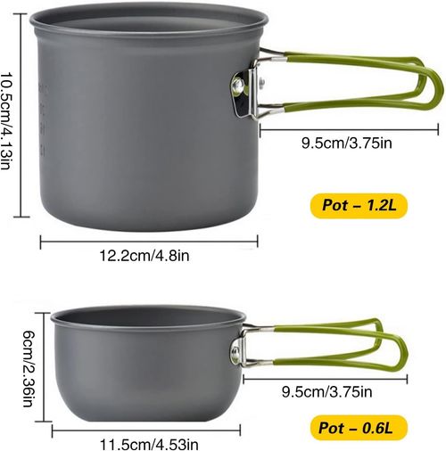Camping Cookware Mess Kit Backpacking Pot Gear Camping Cooking Pots and Pans Set Camp Kitchen Equipment Accessories Green
