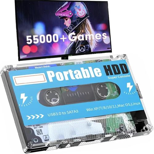 500GB Portable Retro Game Hard Drive, 55,000+ Games, Batocera 33 System, Compatible with 90+ Emulators,Supports PS3,PS2,PSP,DC,SS,WII,WIIU,Windows,Mac,PC
