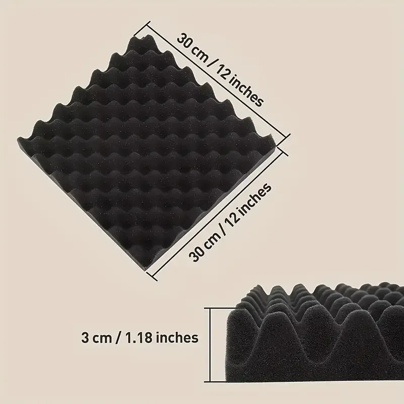 12 Pack 30cm x 30cm x 3cm Black Egg Cotton Sound Insulation