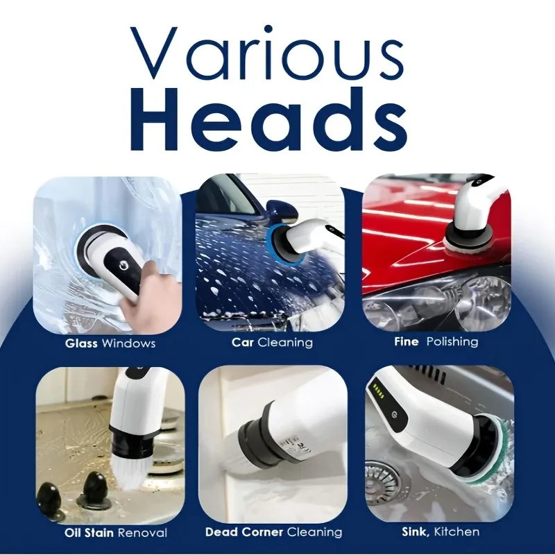 7-in-1 Electric Cleaning Brush, Electric Rotating Floor Brush, Cordless Electric Rotating Brush, with 7 Replaceable Brush Heads and Adjustable Telescopic Handle, Suitable for Floors, Bathrooms, Bathtubs, and Tiles
