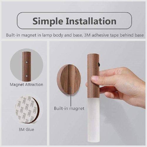 LED Wood Grain Magnetic Wall Lamp Motion Sensor USB Night Light Cabinet Closet light Staircase Bedroom Table Bedside Lighting
