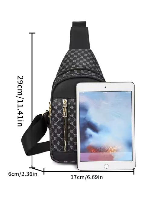 VC Men's Double Pockets Urban Travel Chest Bag Lightweight PU Leather Men Shoulder Bag Phone Sling Crossbody Bags for Men