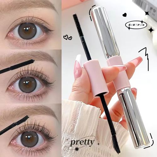 2pc 2in1 Mascara Brush (Waterproof) Black Mascara (Lengthening) Smudge-proof Natural Curl Fine Brush Head Mascara Eyelash Extender Makeup Tools