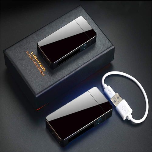 Portable Arc Lighter USB Rechargeable Lighters for Smoking Windproof Flameless Electric Lighter with LED Display Power for Candle with Gift Box (Black)