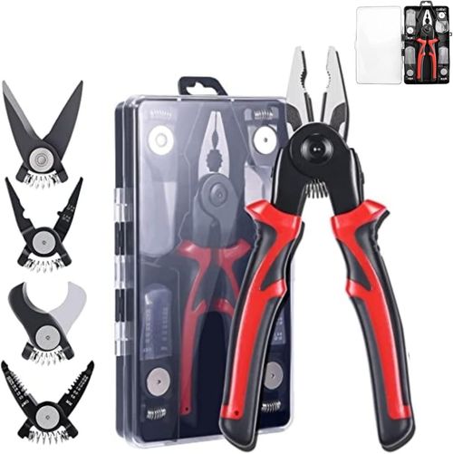 5 in 1 Versatile Heavy Duty Tool Kit, 5-PCS Plier Tool Set 5 in 1 Versatile Tool Kit Metal with Linesman Plier, Wire Stripper, Crimping Tools, Sheet Metal Shear