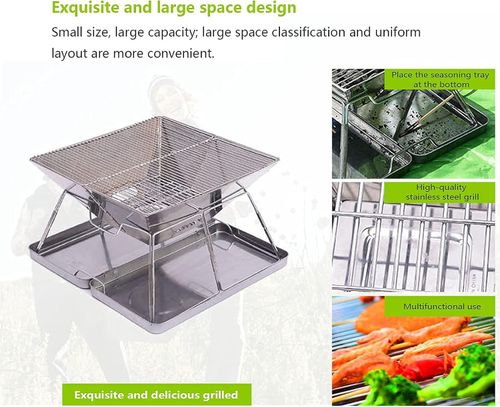 Stainless Steel Foldable Camping Grills, Portable Wood Burning Charcoal Grill, Backpacking Grill for Outdoor Cooking Hiking Picnics