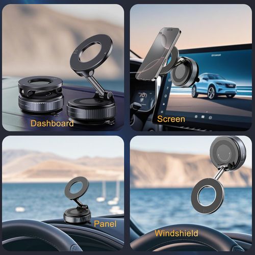 Strong Magnetic Car Phone Holder Foldable Design 360° Adjustable Vacuum Mount for Car,Desk,Bathroom,Universal Use