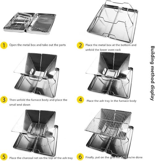 Stainless Steel Foldable Camping Grills, Portable Wood Burning Charcoal Grill, Backpacking Grill for Outdoor Cooking Hiking Picnics