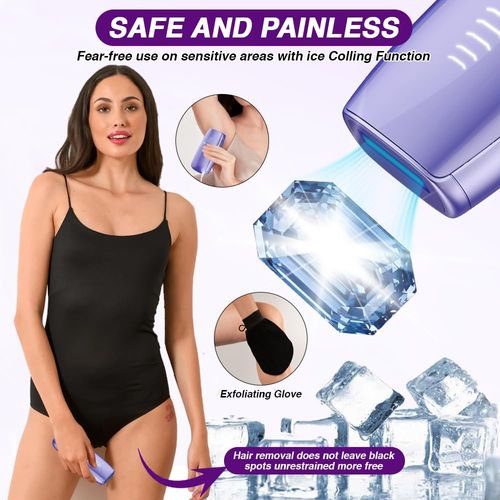 IPL Laser Hair Removal for Women & Men 61°F ice Cooling Function Nearly Painless 5 Adjustable Levels Electrolysis Permanent Hair Removal Device for Armpits Bikini Body Use at Home
