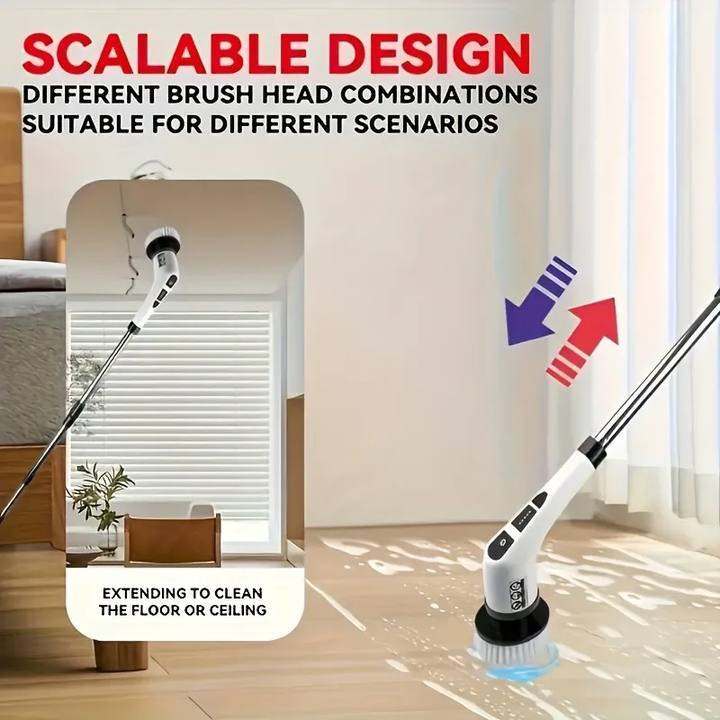 7-in-1 Electric Cleaning Brush, Electric Rotating Floor Brush, Cordless Electric Rotating Brush, with 7 Replaceable Brush Heads and Adjustable Telescopic Handle, Suitable for Floors, Bathrooms, Bathtubs, and Tiles