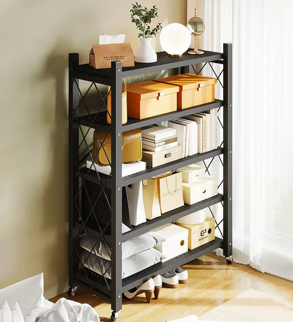 Heavy Duty Foldable Metal Organizer Shelves with Wheels