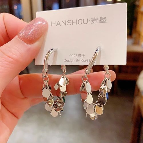 Fashion Metal C-Shaped Tassel Chain Earring for Women Elegant Silver Color Waterdrop Geometric Temperament Drop Earrings Jewelry