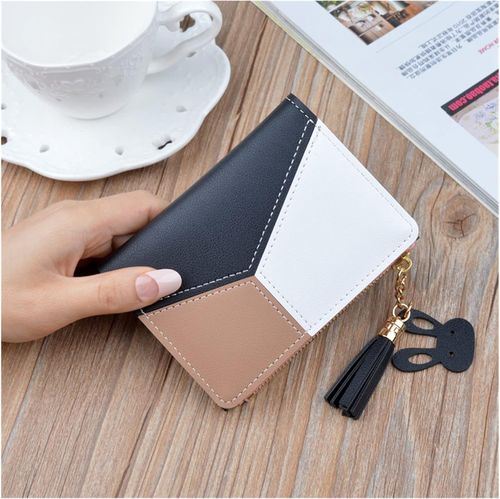 3 Pcs women's short high-end fashion wallets with contrasting colors for students, card holders and coin purses