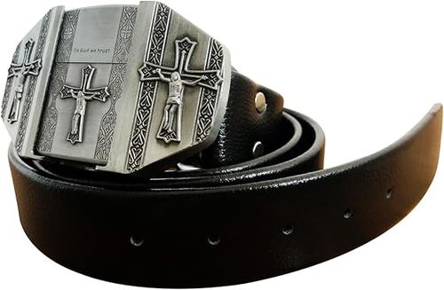 Jesus Cross Men Leather Belts,Hidden Lighter Black Belt - In God We Trust