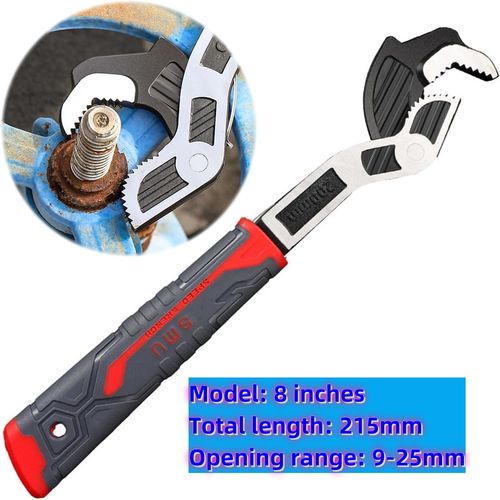 Adjustable Multi-function Self-locking Pipe Wrench Tool, Industrial Grade Heavy Duty Universal Soft Grip Plumbing Pipe Wrench, Self-Adjusting Spanner Quick Power Grip Pipe Wrench (8 Inches, 9-25 mm)