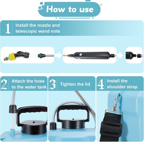 2.11 Gallon(8L) Sprayer, Electric Garden Sprayer with 3 Mist Nozzles, USB Rechargeable Handle and Retractable Wand, Adjustable Shoulder Strap for Lawn, Cleaning