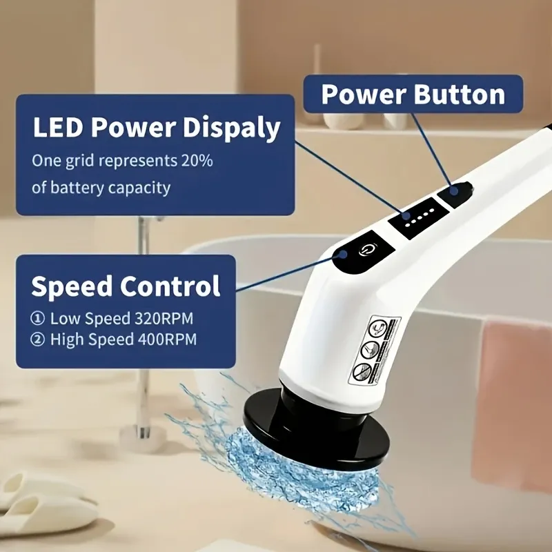 7-in-1 Electric Cleaning Brush, Electric Rotating Floor Brush, Cordless Electric Rotating Brush, with 7 Replaceable Brush Heads and Adjustable Telescopic Handle, Suitable for Floors, Bathrooms, Bathtubs, and Tiles