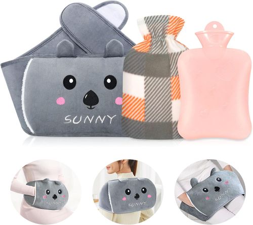Hot Water Bottle with Fluffy Cover, Detachable Waist Warm Water Bag, Prime Natural Rubber & Soft Artificial Plush Fur Water Cover, Help for Pain Relief, Waist, Back, Neck and Shoulders