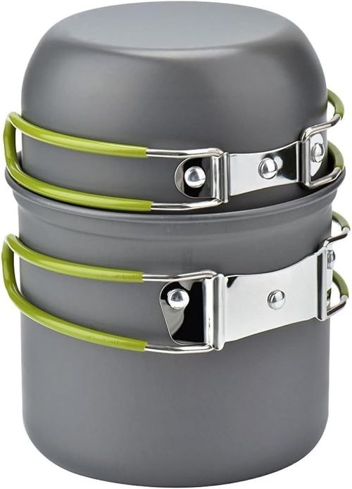 Camping Cookware Mess Kit Backpacking Pot Gear Camping Cooking Pots and Pans Set Camp Kitchen Equipment Accessories Green