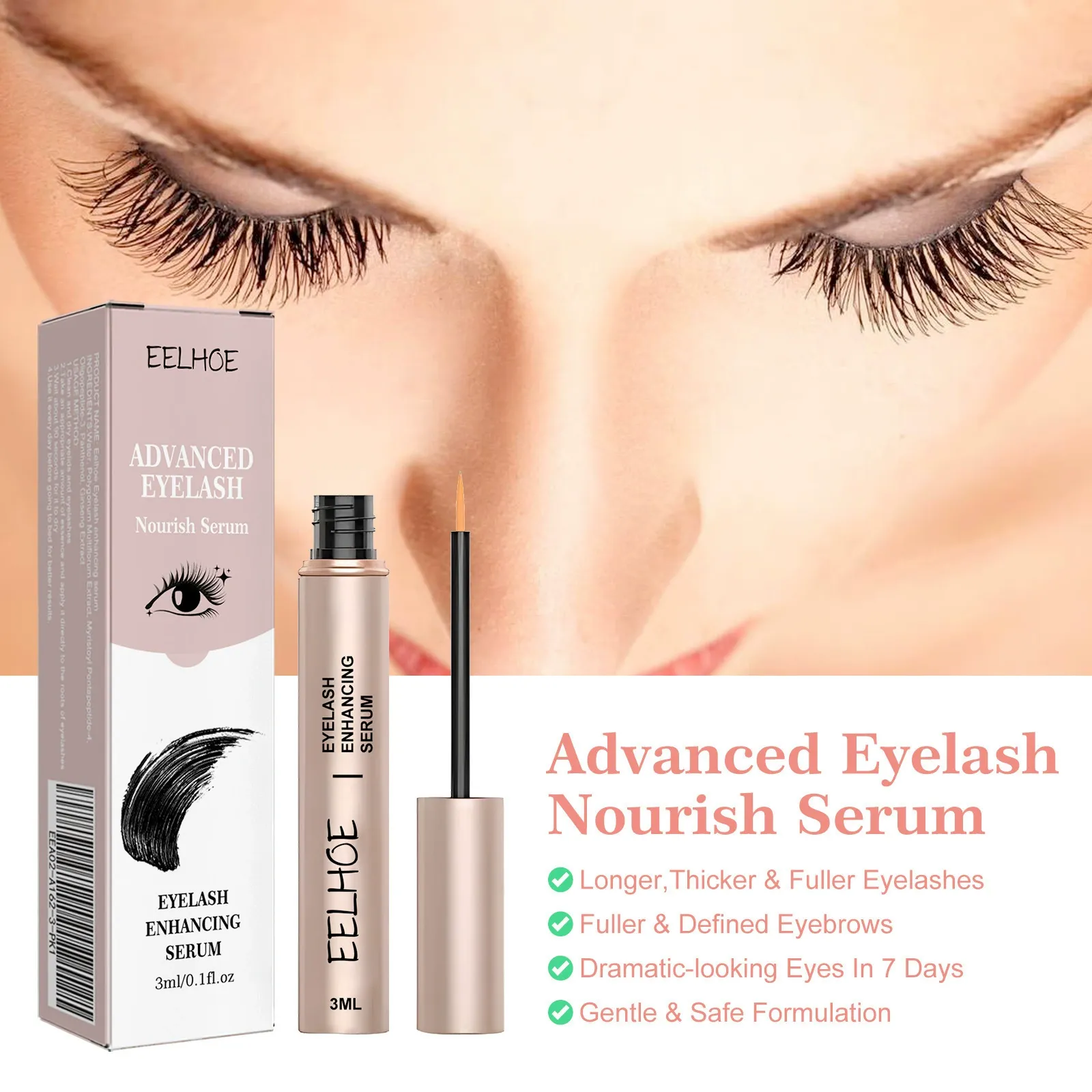 Natural Seamless Curling, Lengthening, Jet Black, Dense, and Gorgeous Eyelash Nourishing Care Serum