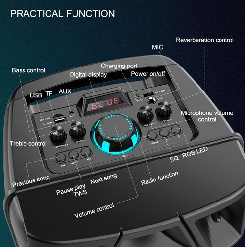 ZQS8210 dual 8-inch speakers, subwoofer, portable party karaoke sound system, 80W peak power, outdoor wireless Bluetooth speaker
