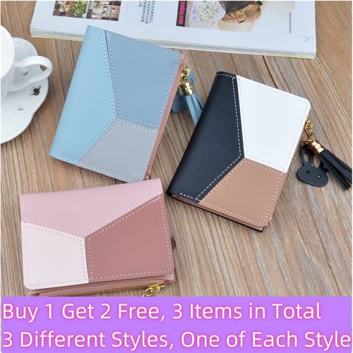 3 Pcs women's short high-end fashion wallets with contrasting colors for students, card holders and coin purses
