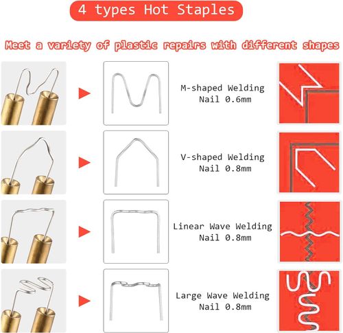 Hot Stapler Plastic Welder Repair Kit Multiple Types Staples Suitable for Various Welding Environment with 200 Staples