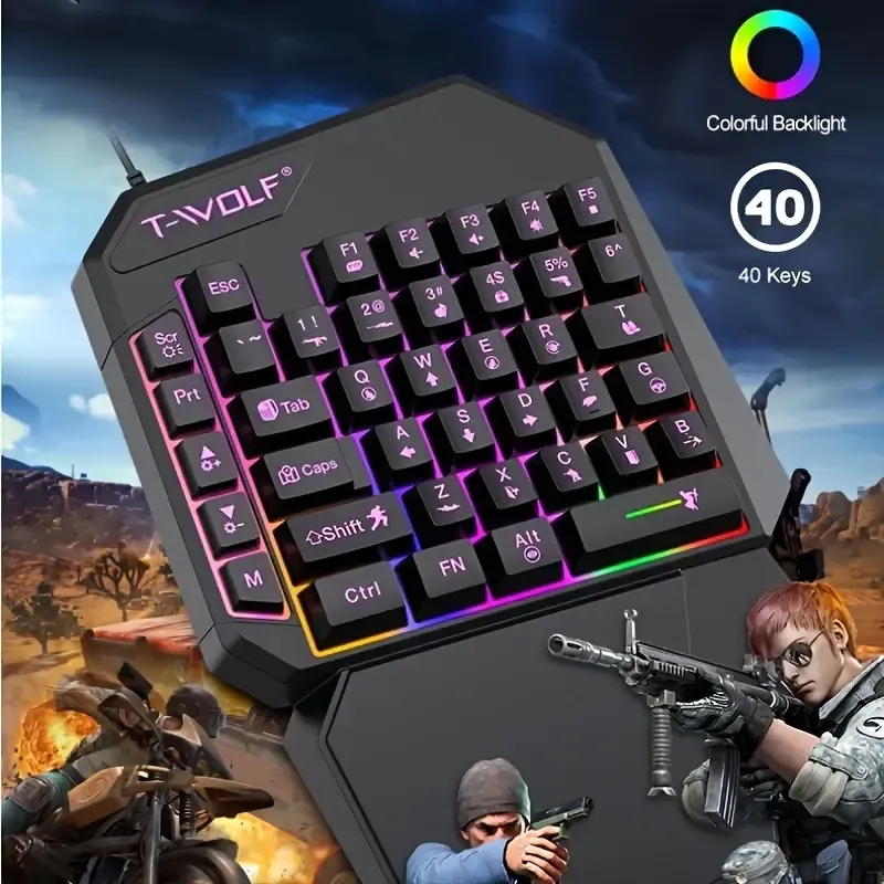 T-WOLF RGB Backlit 35 Key Portable Mini Gaming Keyboard