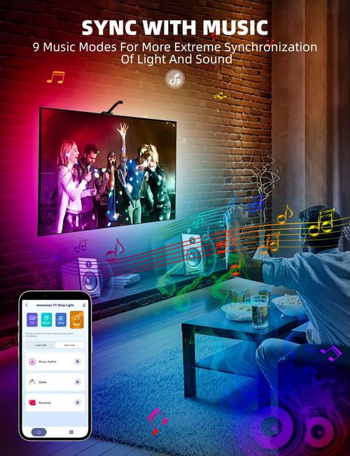 LED TV Backlight , Music Sync Color Changing Dimmable LED Strip Lights,5050 LED APP Control,Decor for 40-85 in TV USB Power