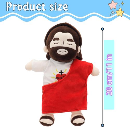 Jesus Plush Breathing Soothing Jesus Stuffed Animal Heart of Jesus Toy Savior Doll for Church Sunday School Religious Easter Gift for Kids
