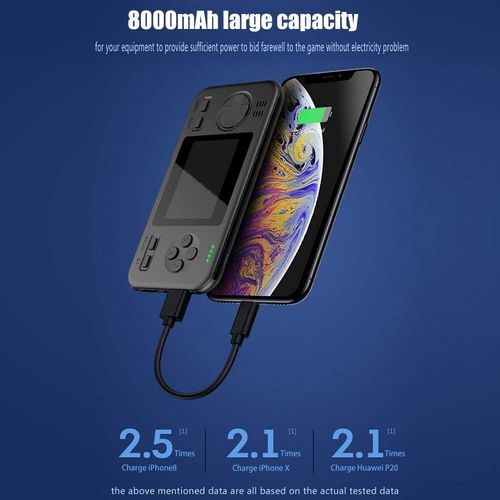 Portable Charger with Handheld Console Games, 8000mAh Power Bank Game Player 2.8 inches Color Screen Gameboy 416 Retro Video Games Dual USB External Battery Pack for Phone, Pad, Tablet & More (Black)
