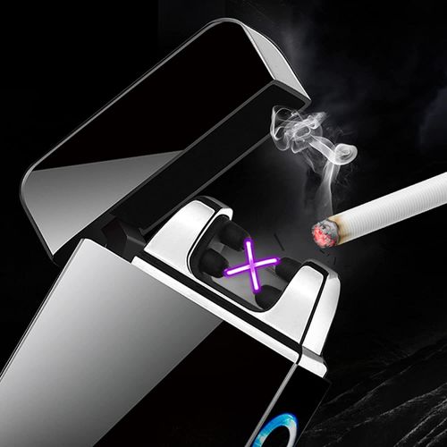 Portable Arc Lighter USB Rechargeable Lighters for Smoking Windproof Flameless Electric Lighter with LED Display Power for Candle with Gift Box (Black)